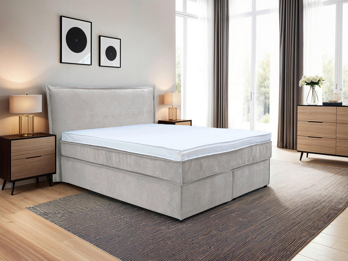 BOXSPRINGBETT 140/200 cm  in Hellgrau  - Hellgrau/Schwarz, KONVENTIONELL, Kunststoff/Textil (140/200cm) - Boxxx