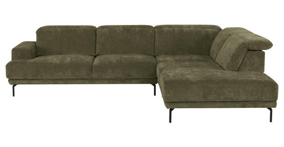 ECKSOFA Grün Chenille Kopfteilverstellung, Sitztiefenverstellung  - Schwarz/Grün, Design, Textil/Metall (307/243cm) - Xora