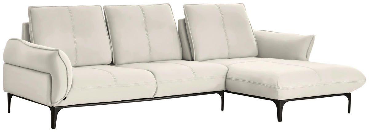 ECKSOFA in Echtleder Weiss  - Weiss/Schwarz, Natur, Leder (277/182cm) - Valnatura