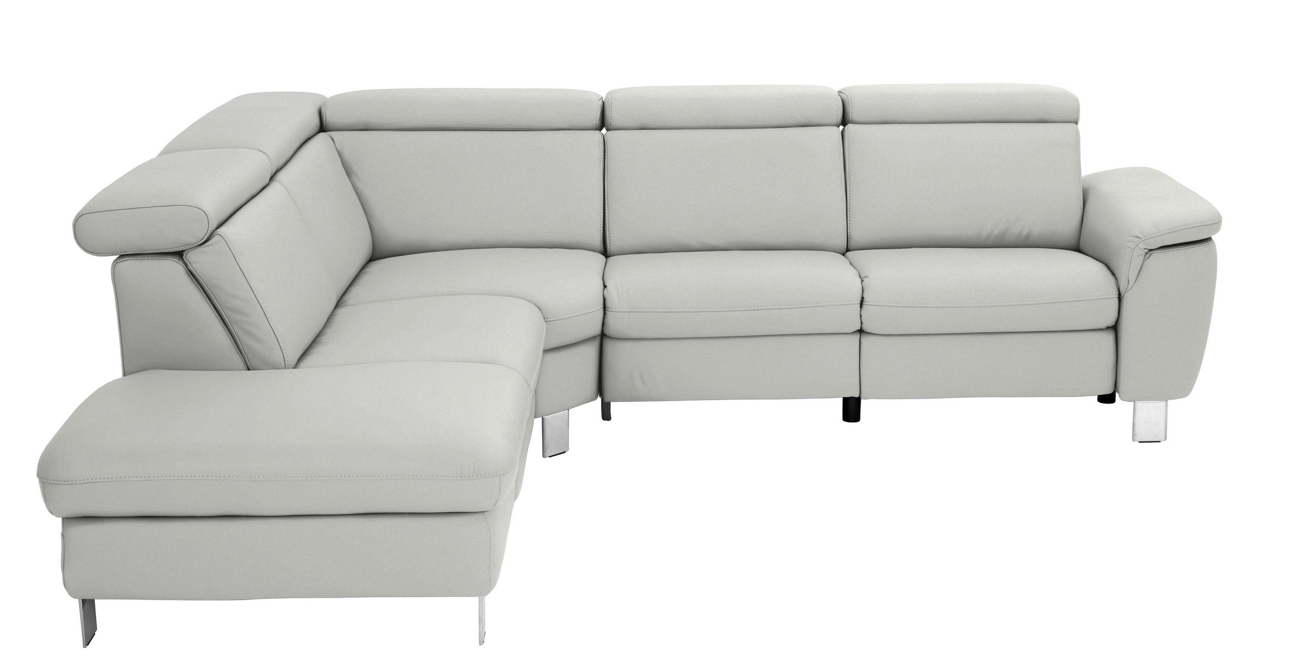 ECKSOFA in Echtleder Hellgrau  239/271 cm  - Hellgrau/Alufarben, Design, Leder/Metall (239/271cm) - Cantus