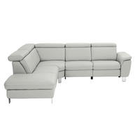 ECKSOFA in Echtleder Hellgrau  - Hellgrau/Alufarben, Design, Leder/Metall (239/271cm) - Cantus