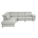 ECKSOFA in Echtleder Hellgrau  - Hellgrau/Alufarben, Design, Leder/Metall (242/271cm) - Cantus