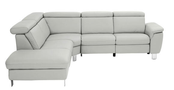 ECKSOFA in Echtleder Hellgrau  - Hellgrau/Alufarben, Design, Leder/Metall (242/271cm) - Cantus