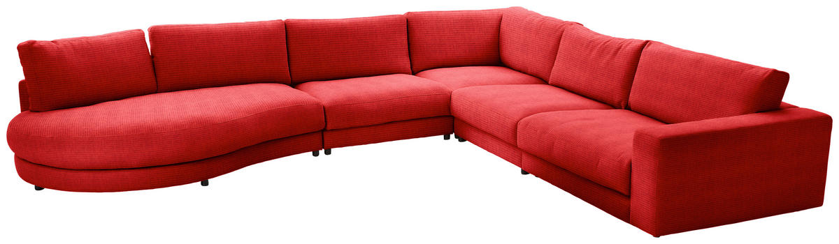 ECKSOFA in Chenille, Cord Orange  - Schwarz/Orange, Design, Kunststoff/Textil (425/365cm) - Lomoco