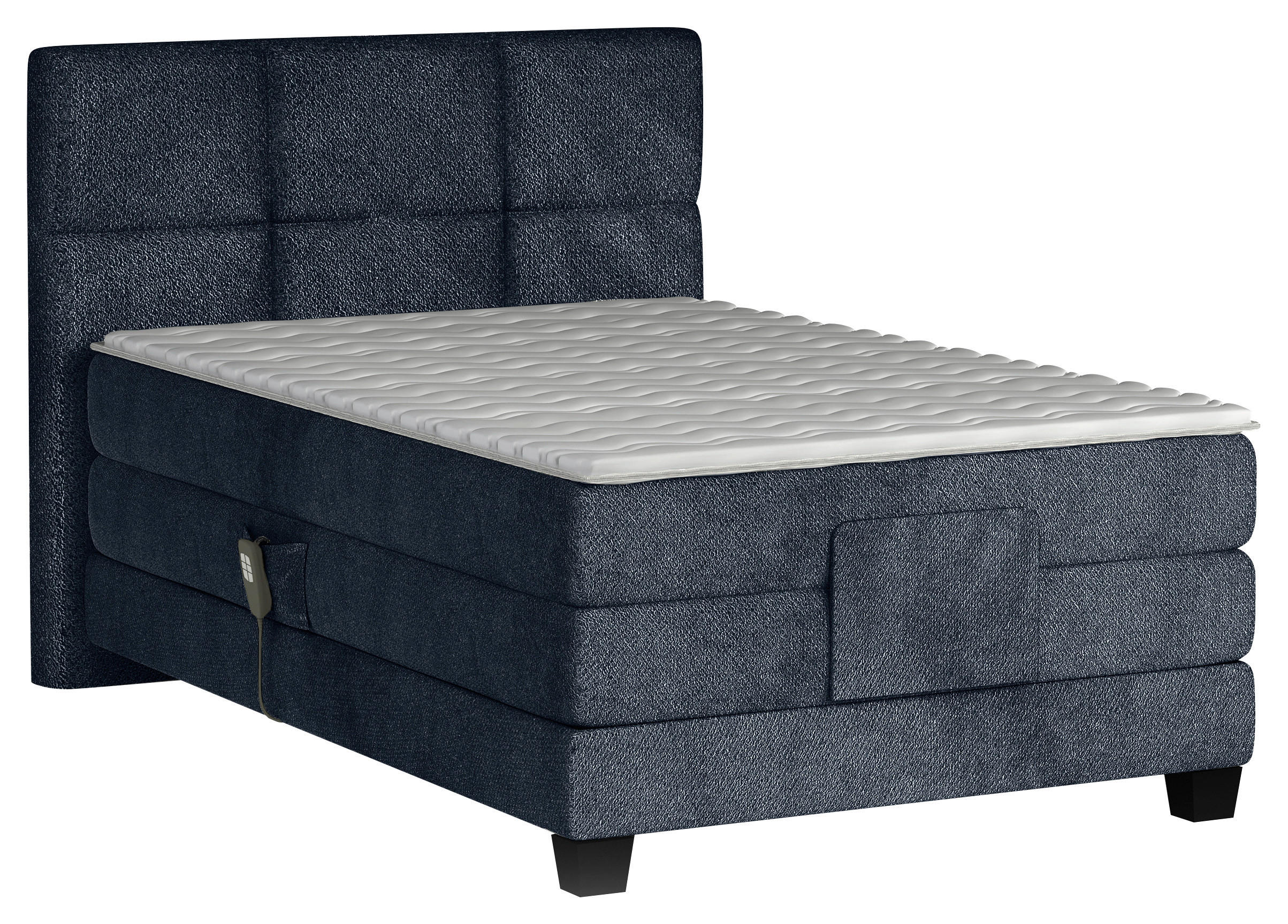 BOXSPRINGBETT 120/200 cm,  in Dunkelblau, Matratze, Topper, motorische Verstellbarkeit, Fernbedienung, H4 = sehr fest  - Schwarz/Dunkelblau, KONVENTIONELL, Holz/Kunststoff (120/200cm) - Chameo