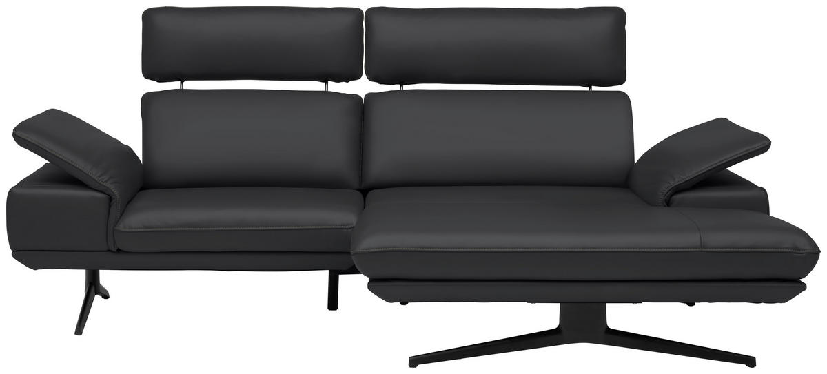 ECKSOFA Echtleder Schwarz  - Beige/Schwarz, Design, Leder/Metall (239/150cm) - Koinor