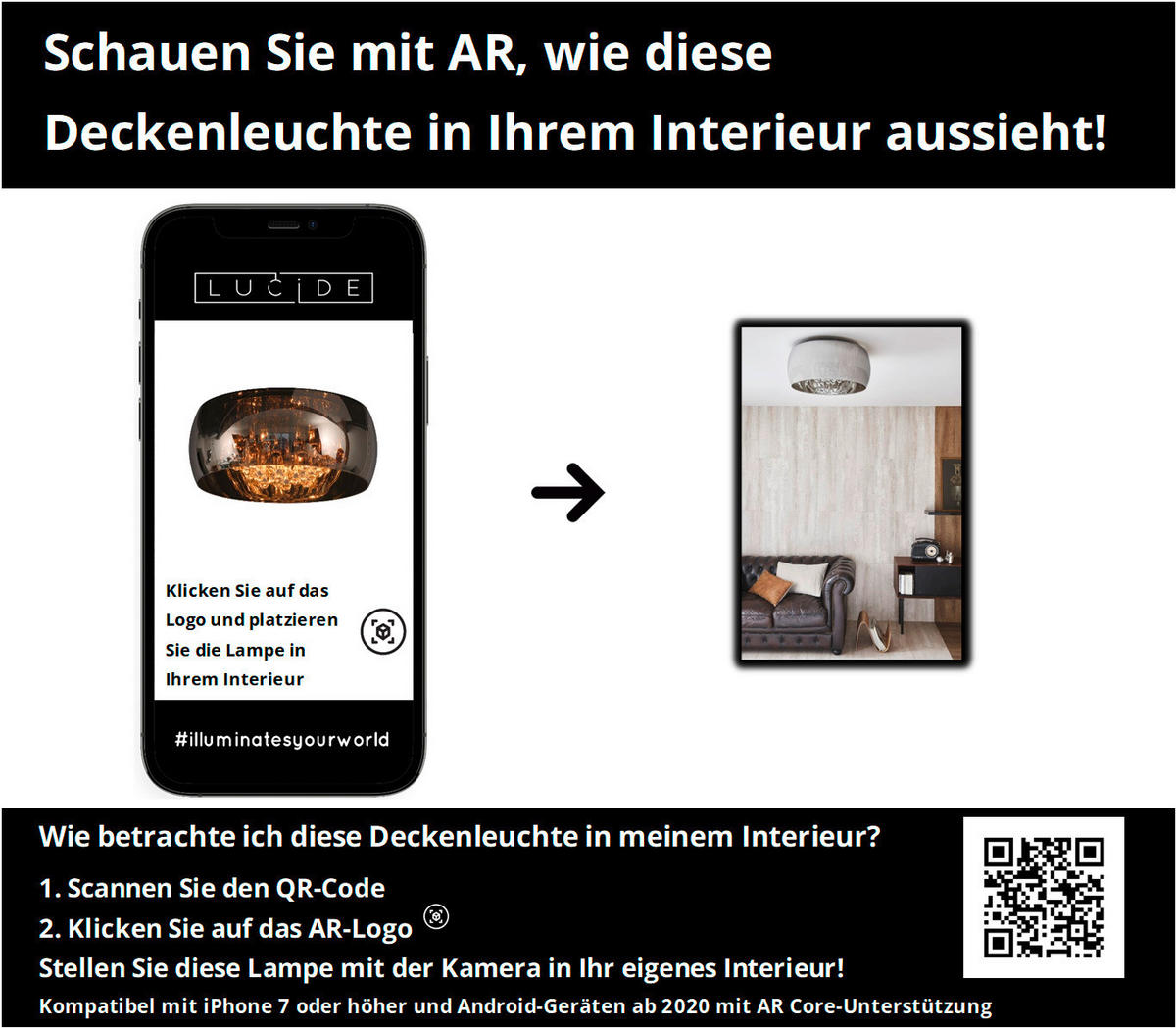 DECKENLEUCHTE    50/50/25 cm  - Design, Glas (50/50/25cm) - Lucide