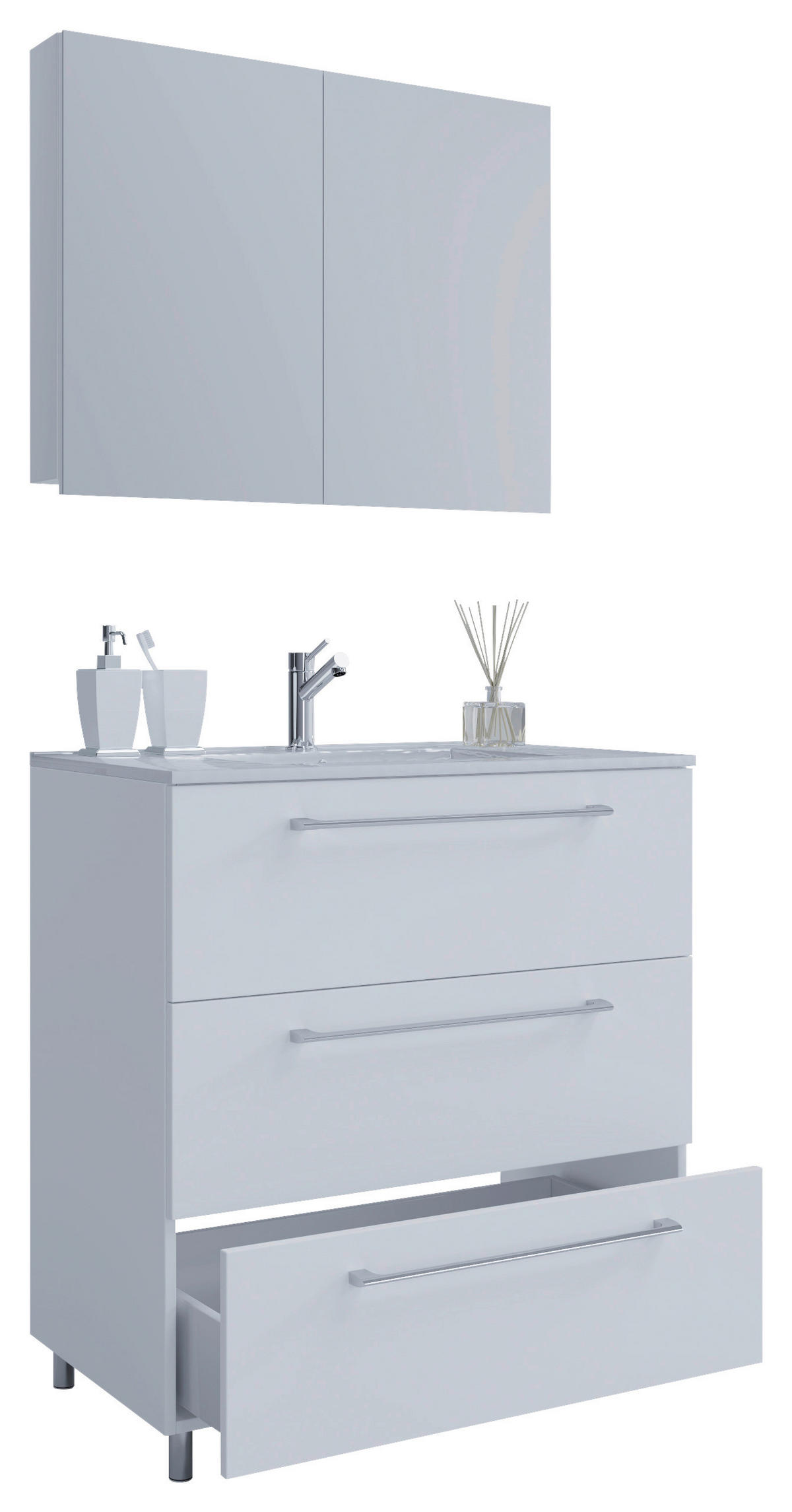 BADEZIMMER 3-teilig  in 80 cm  - Weiss/Alufarben, Modern, Keramik/Holzwerkstoff (80cm) - MID.YOU