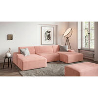 WOHNLANDSCHAFT Cord Pink  - Pink/Schwarz, Modern, Kunststoff/Textil (162/329/162cm) - Trendmanufaktur