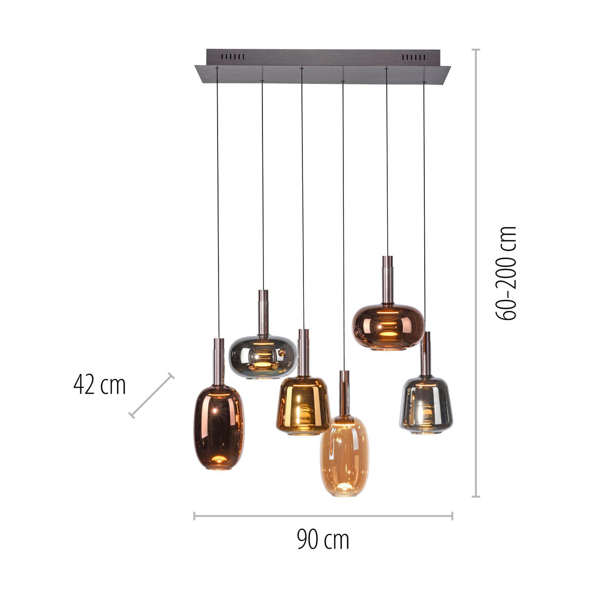 LED-HÄNGELEUCHTE 90/42/200 cm   - Hellbraun, Basics, Glas/Metall (90/42/200cm) - Paul Neuhaus