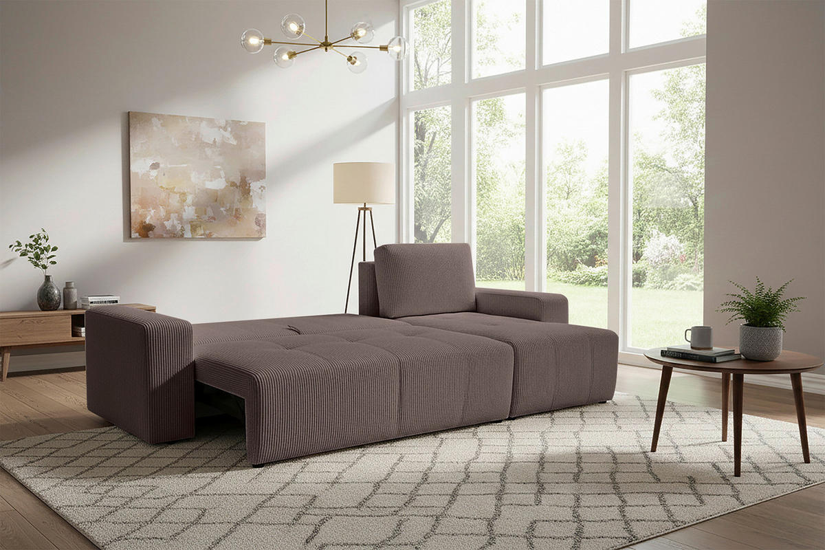 ECKSCHLAFSOFA  mit Cord Mokka  - Schwarz/Mokka, KONVENTIONELL, Textil (248/146cm) - Xora