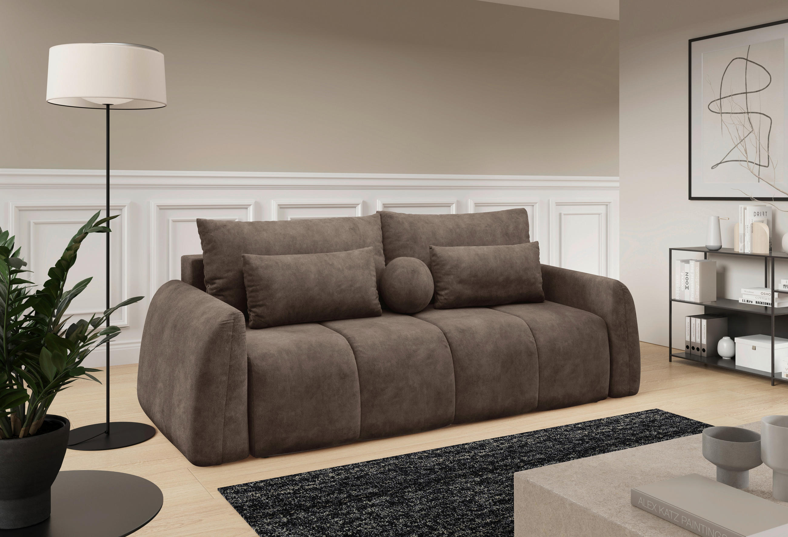 SCHLAFSOFA GERONIMO in Velours Braun  - Schwarz/Braun, Design, Kunststoff/Textil (252/93/167cm) - Livetastic