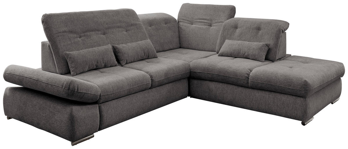 ECKSOFA in Chenille Braun, Grau  - Chromfarben/Braun, Design, Textil/Metall (280/254cm) - Livetastic