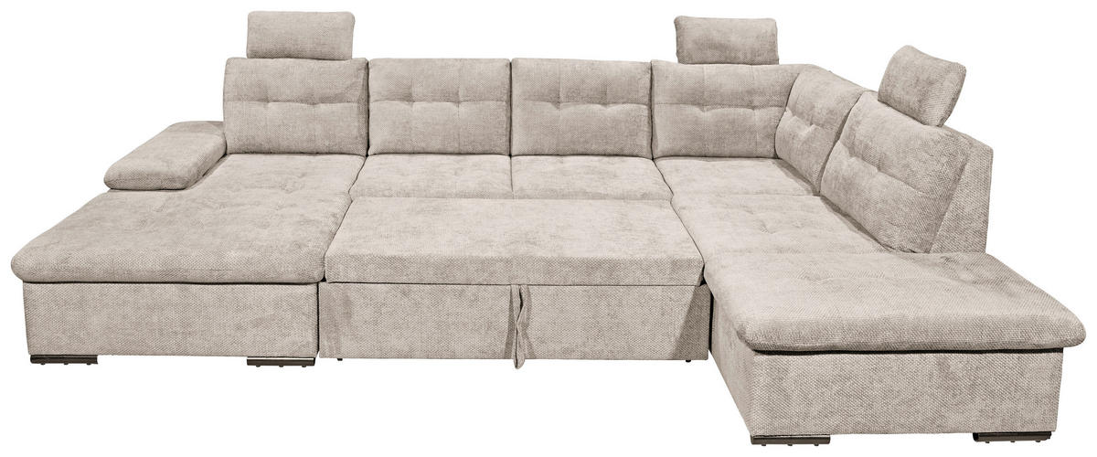 WOHNLANDSCHAFT RONDA Greige Webstoff  - Greige/Schwarz, Basics, Kunststoff/Textil (170/324/218cm) - Livetastic