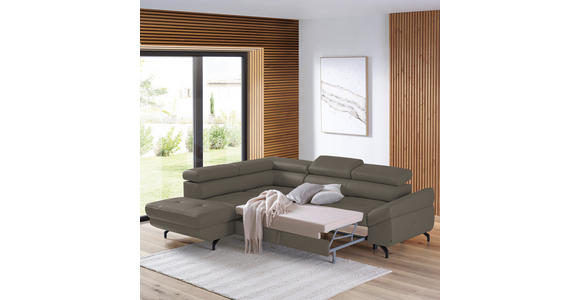 ECKSOFA in Echtleder Graubraun  - Graubraun/Schwarz, Design, Leder/Metall (220/270cm) - Novel