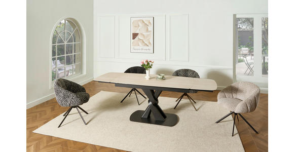 ESSTISCH in Metall, Glas, Stein 160-240/90/76 cm  - Beige/Schwarz, Design, Glas/Stein (160-240/90/76cm) - Novel