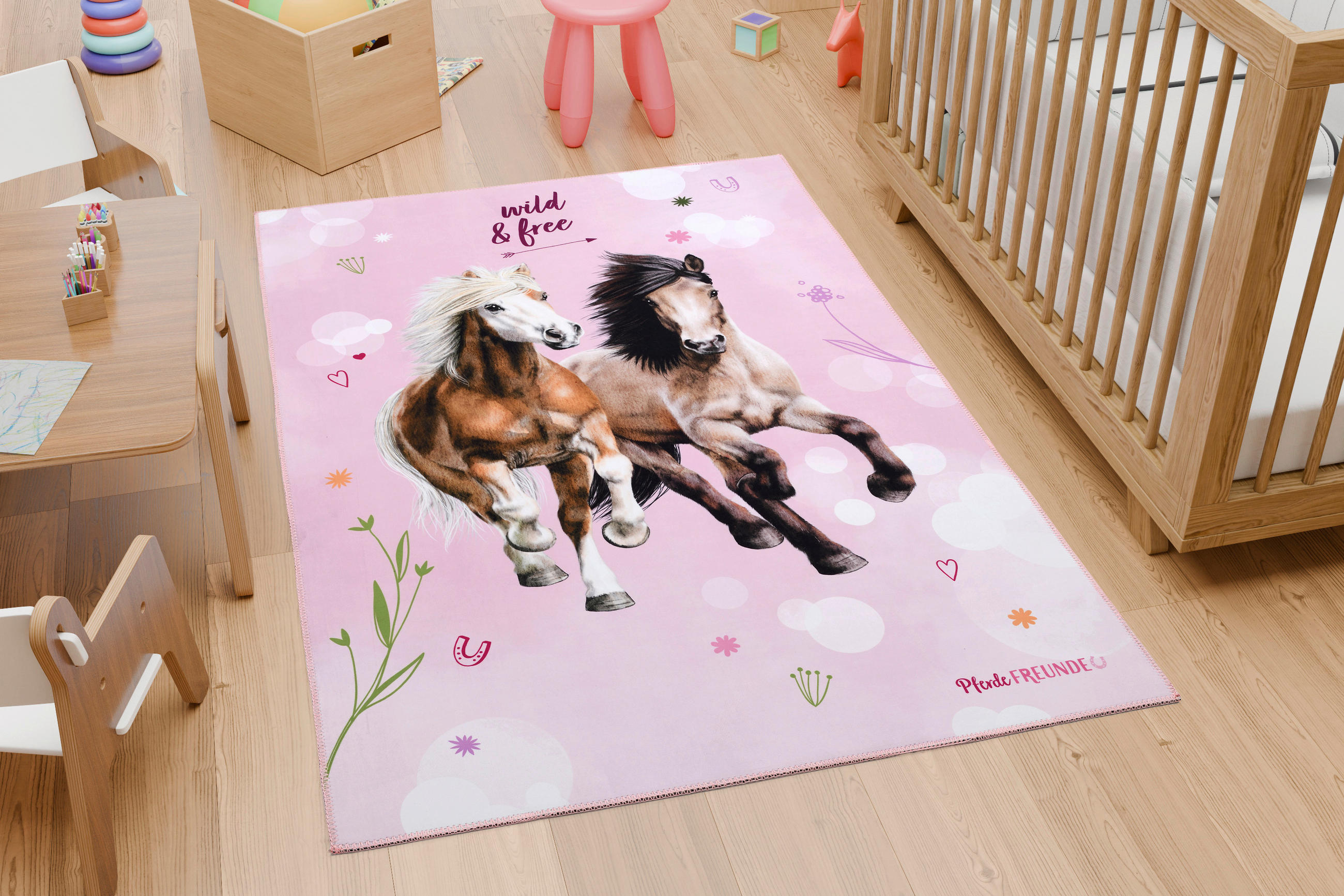 KINDERTEPPICH 100/160 cm Pferdefreunde  - Hellrosa, Design, Textil (100/160cm)