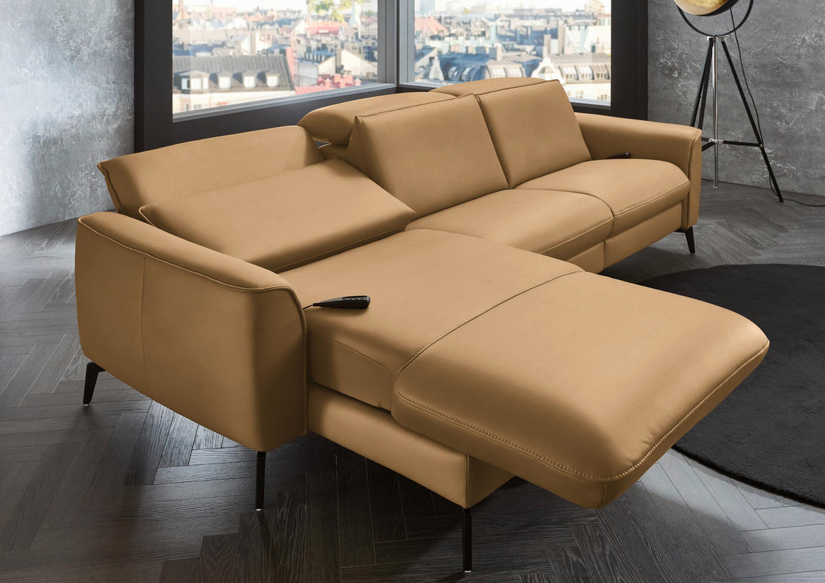 ECKSOFA in Echtleder Honig  - miel/noir, Natur, cuir/métal (168/281cm) - Valdera