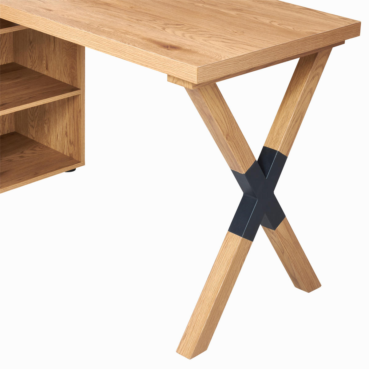 KOTNA PISALNA MIZA kovina, leseni material črna, barve hrasta  - črna/barve hrasta, Moderno, kovina/leseni material (150/75/120cm) - MID.YOU