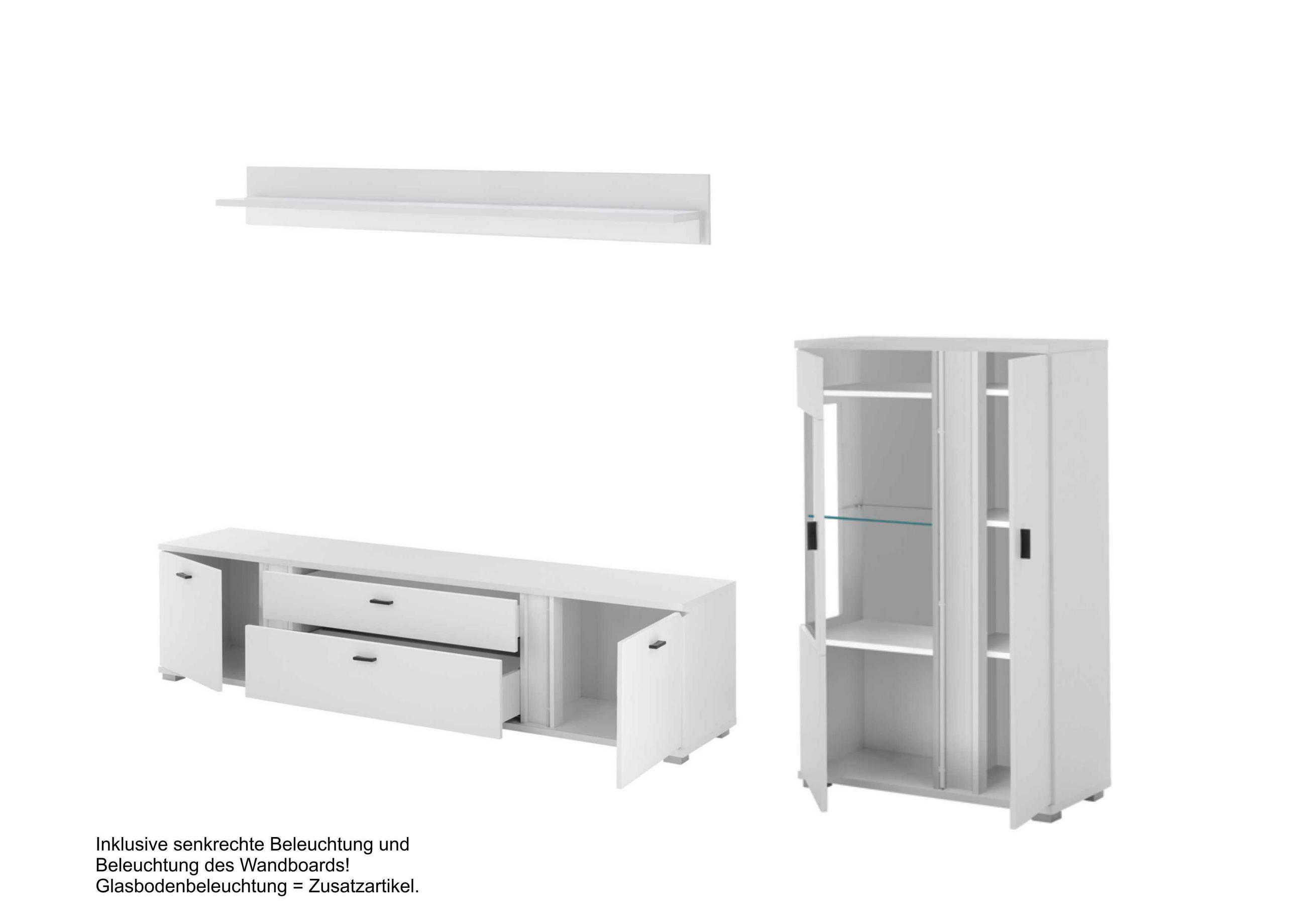 WOHNWAND 3-teilig  in Weiß  290/170/42 cm  - Silberfarben/Schwarz, Design, Glas/Holzwerkstoff (290/170/42cm) - MID.YOU