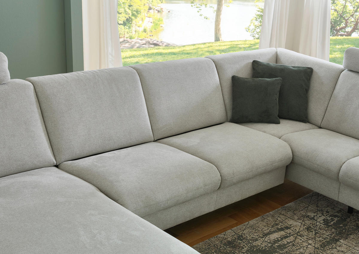 WOHNLANDSCHAFT Flachgewebe Ecru  - Ecru/Schwarz, Konventionell, Textil/Metall (170/307/190cm) - Beldomo Comfort