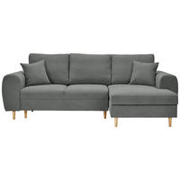 ECKSOFA Dunkelgrau Webstoff  - Dunkelgrau/Naturfarben, KONVENTIONELL, Holz/Textil (250/145cm) - Carryhome