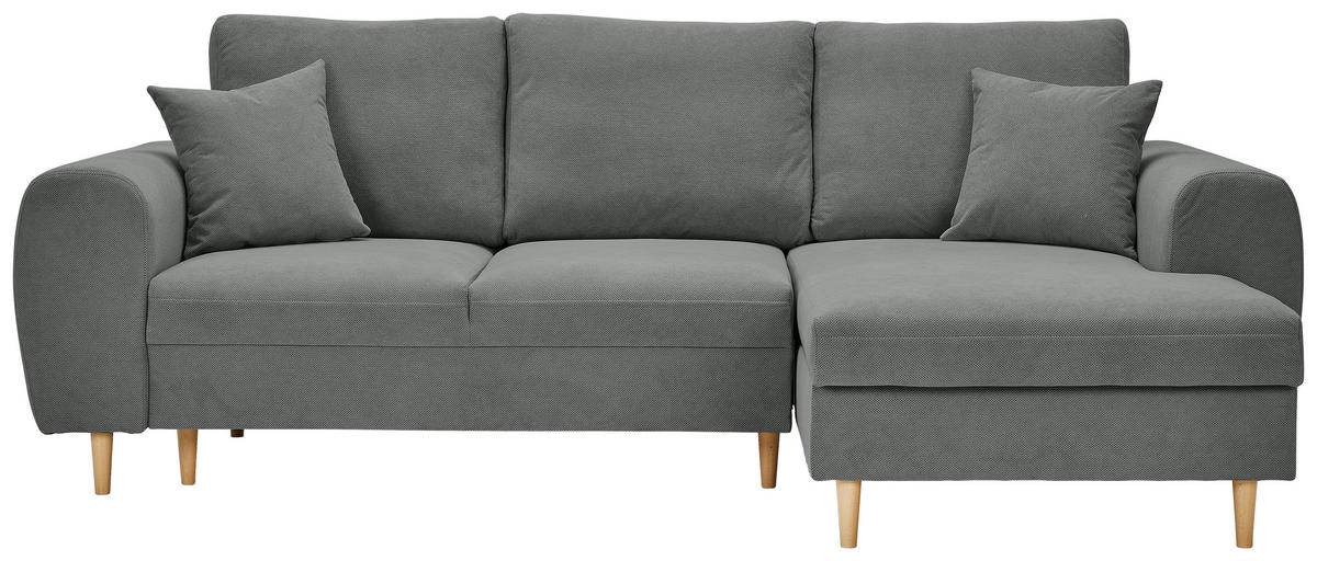 ECKSOFA Dunkelgrau Webstoff  - Dunkelgrau/Naturfarben, KONVENTIONELL, Holz/Textil (250/145cm) - Carryhome
