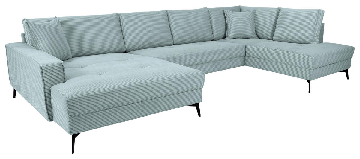 WOHNLANDSCHAFT ZERO Salbeigrün Cord  - Salbeigrün/Schwarz, Trend, Textil/Metall (173/362/195cm) - Livetastic