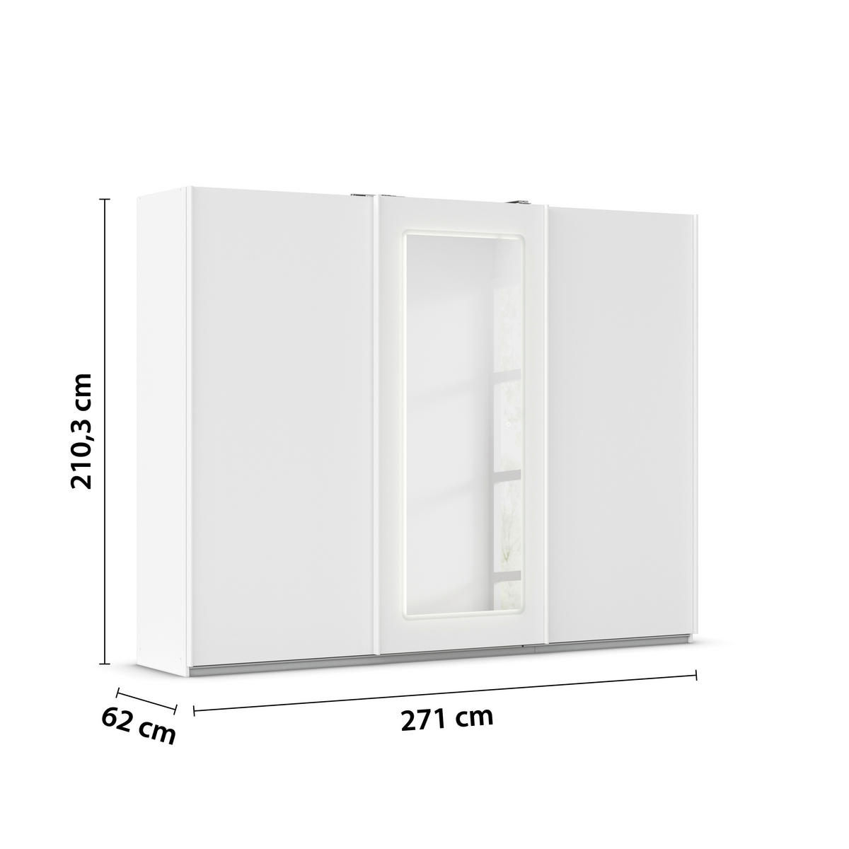 SCHWEBETÜRENSCHRANK 271/210/62 cm 3-türig Weiß  - Weiß, Design, Glas/Holzwerkstoff (271/210/62cm) - Rauch Möbel