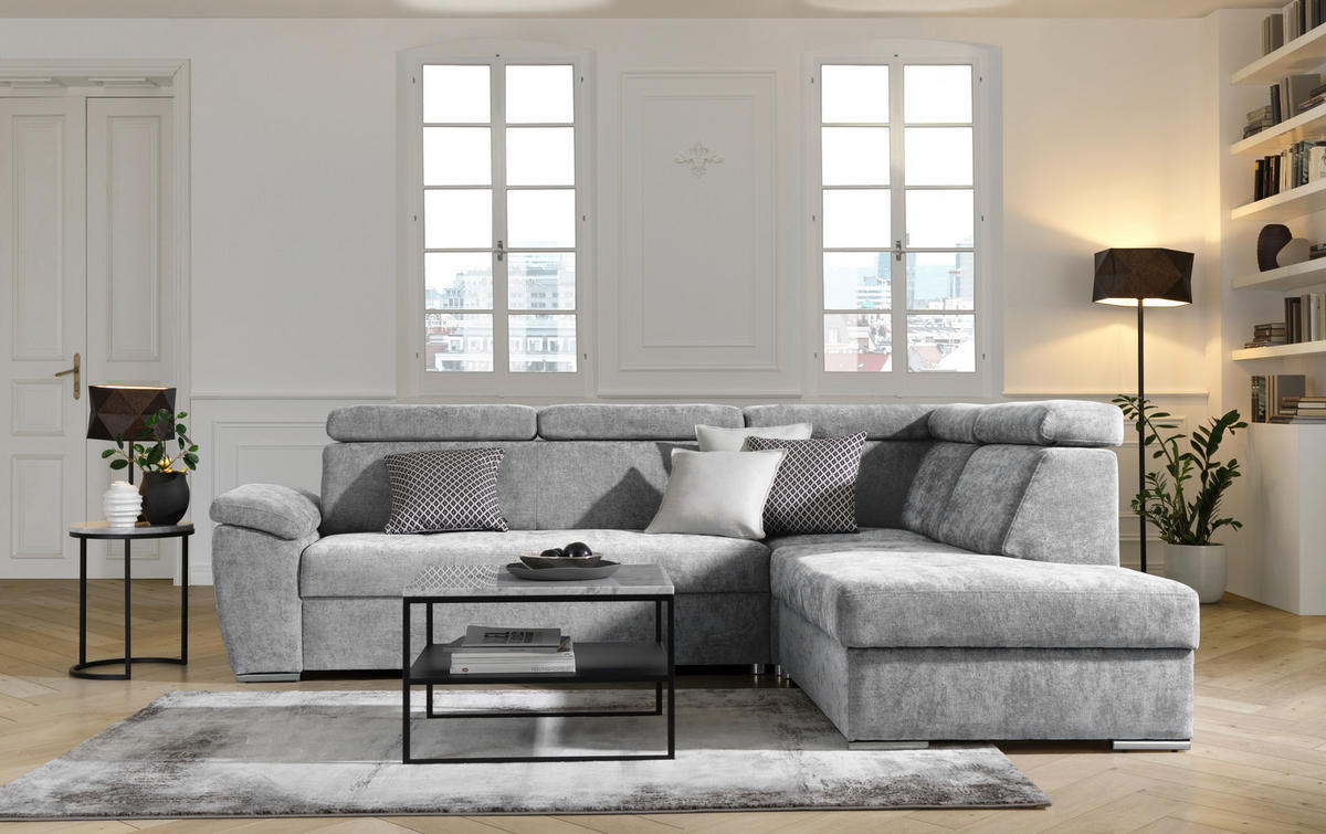 Ecksofa Grau Chenille  - Chromfarben/Grau, MODERN, Textil/Metall (270/230cm) - MID.YOU