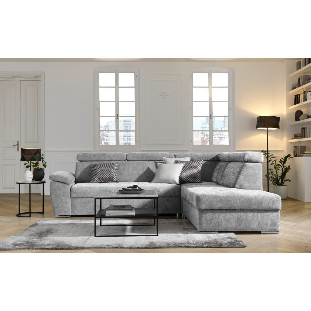 Thumbnail - Mid.you Ecksofa, Grau, Textil, Uni, 3-Sitzer, Ottomane rechts, L-Form, 270x230 cm, Bettkasten erhältlich, seitenverkehrt...