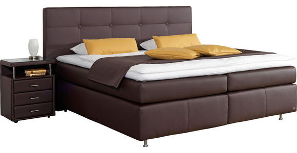 BOXSPRINGBETT Lederlook 200/200 cm INKL. Matratze, Topper - Dunkelbraun/Alufarben, KONVENTIONELL, Textil/Metall (200/200cm) - Dieter Knoll