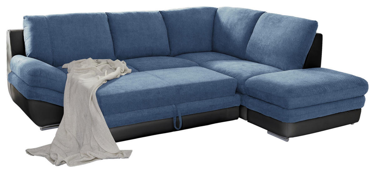WOHNLANDSCHAFT in Blau, Schwarz  - Chromfarben/Blau, Modern, Textil/Metall (264/221cm) - MID.YOU