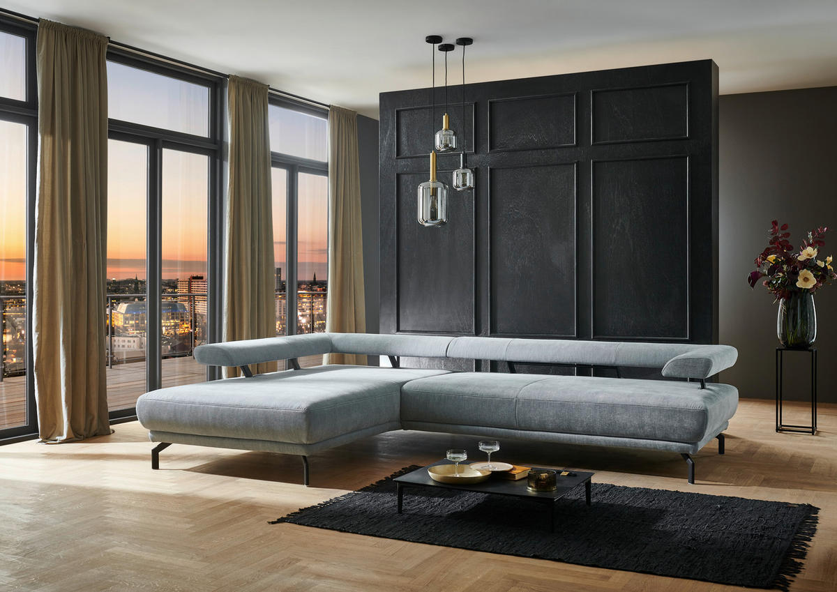 ECKSOFA in Chenille Hellblau  - Schwarz/Hellblau, Design, Textil/Metall (224/305cm) - Dieter Knoll