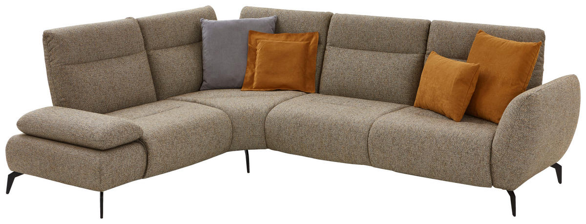 ECKSOFA in Webstoff Graubraun  - Graubraun/Schwarz, Design, Textil/Metall (223/290cm) - Moderano