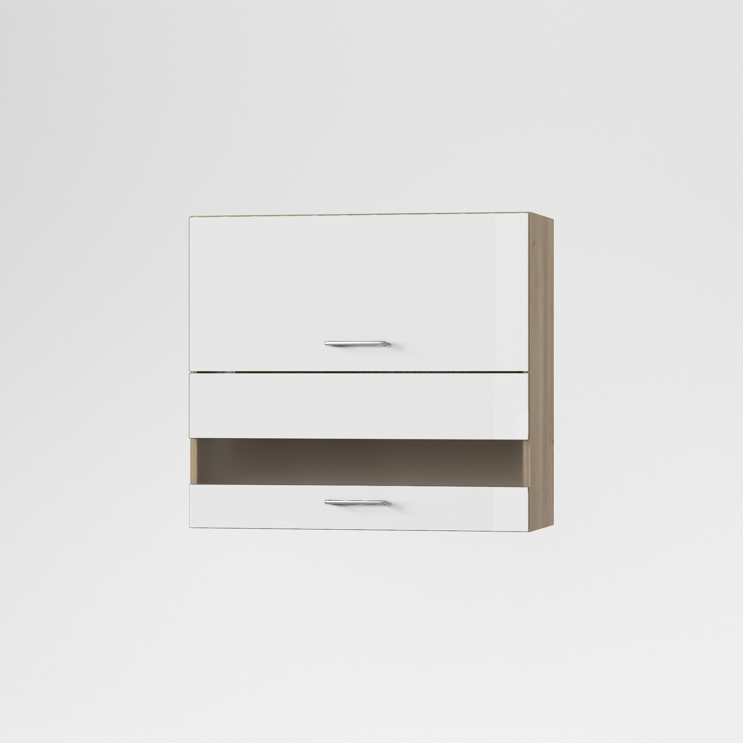 KONYHAI FALISZEKRÉNY - tölgyfa színű/magasfényű fehér, Basics, üveg/fa (80/72/33cm) - Carryhome