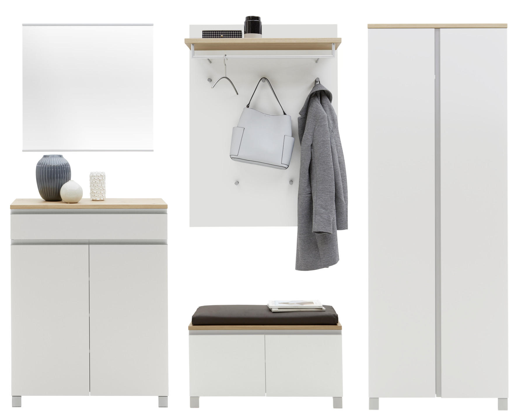 GARDEROBE Silberfarben, Weiß, Eichefarben - Eichefarben/Silberfarben, Design, Holz/Metall (260/193/40cm) - Dieter Knoll