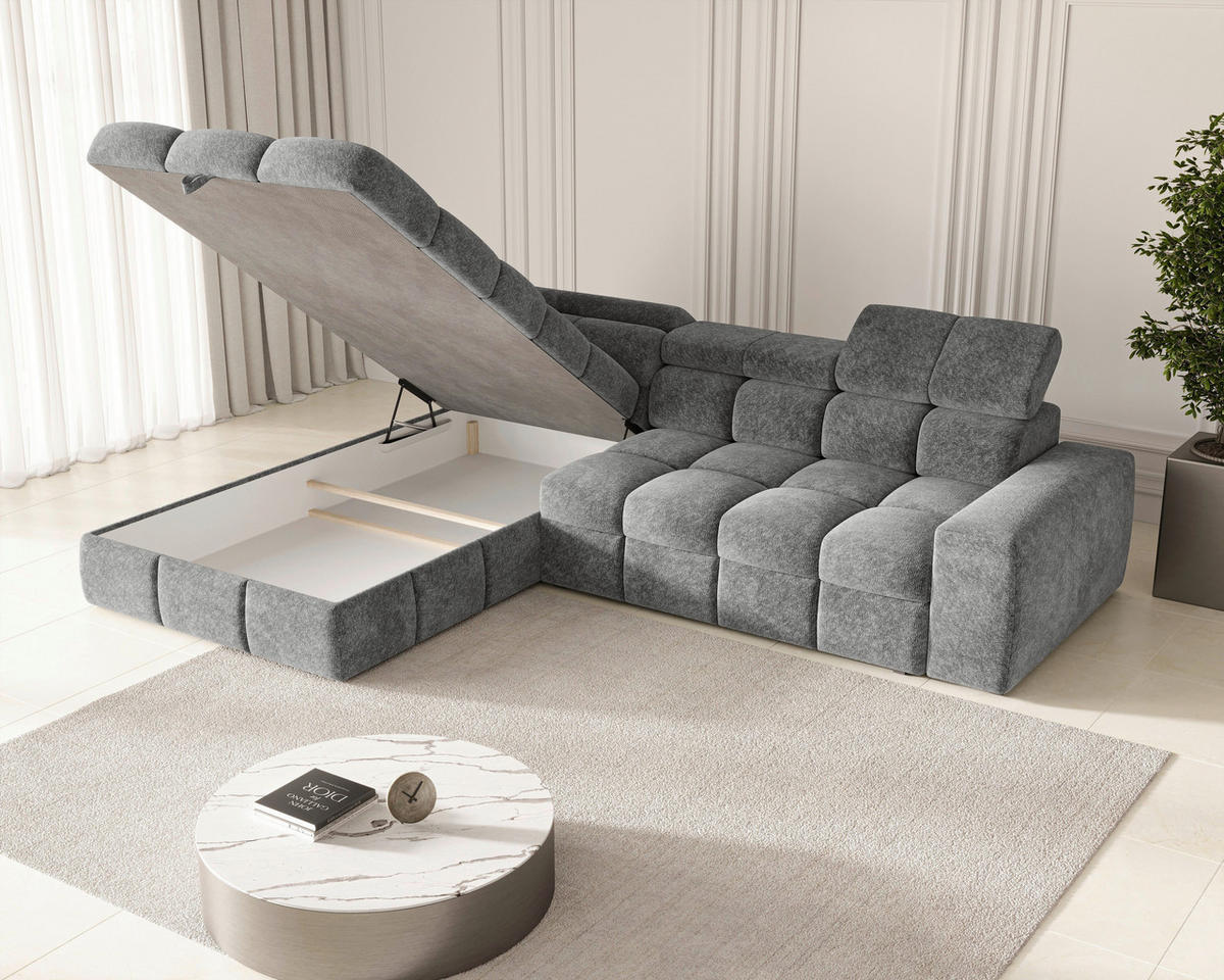ECKSOFA  in Chenille Dunkelgrau  - Dunkelgrau/Schwarz, MODERN, Kunststoff/Textil (204/292cm) - Milino