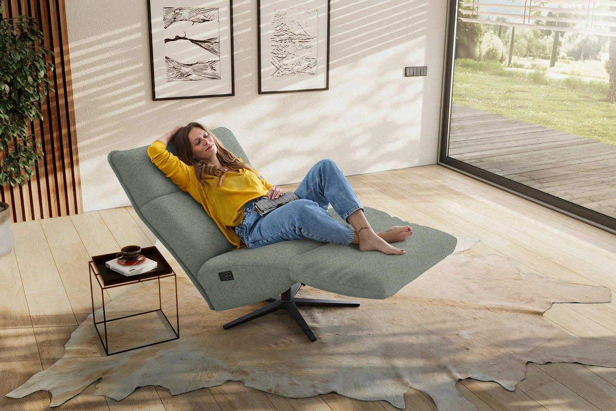 RELAXSESSEL in Textil Thymiangrün  - Thymiangrün/Schwarz, Modern, Textil/Metall (90/106/96cm) - Chilliano