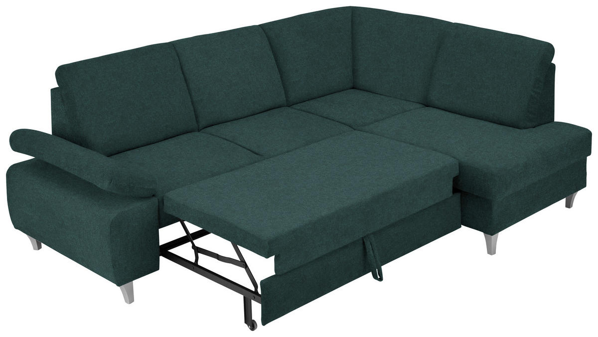 ECKSOFA in Flachgewebe Dunkelgrün  - Dunkelgrün/Silberfarben, Konventionell, Holz/Textil (255/186cm) - Cantus