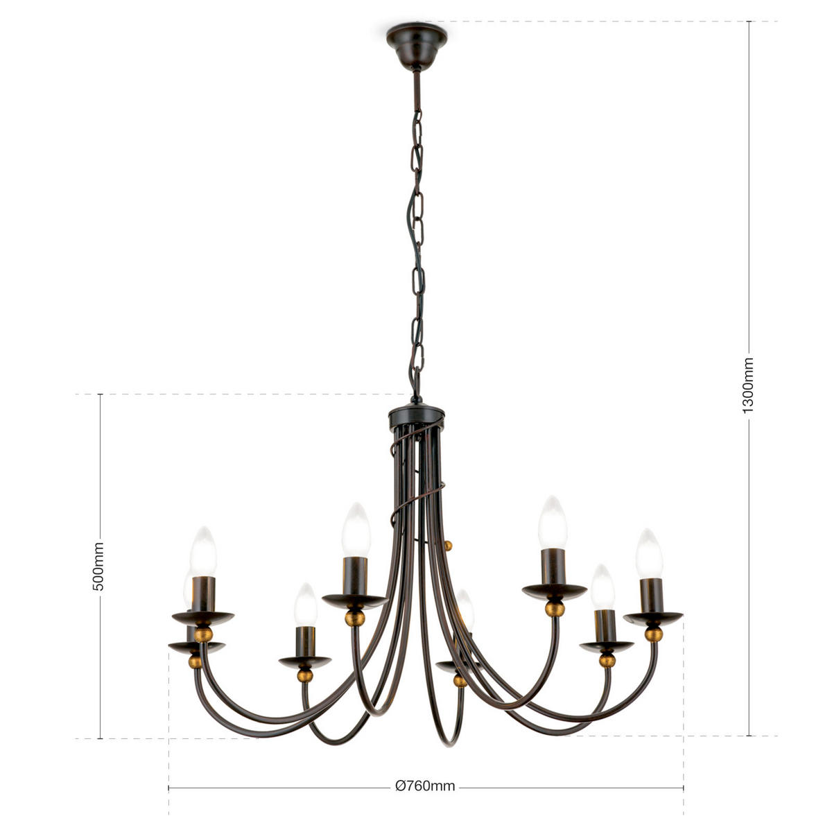 KRONLEUCHTER Alessia 76/130 cm   - Bronzefarben, KONVENTIONELL, Metall (76/130cm)