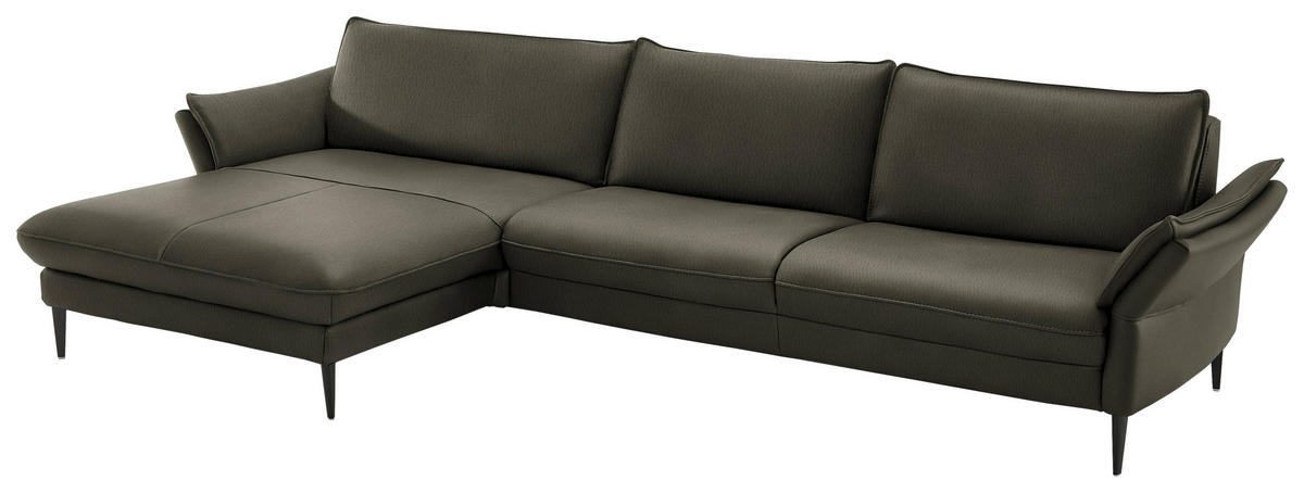 ECKSOFA  in Echtleder Graubraun  172/334 cm  - Graubraun/Schwarz, Design, Leder/Metall (172/334cm) - Hukla