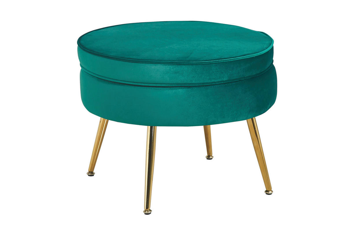 HOCKER in Textil Grün  - Goldfarben/Grün, MODERN, Textil/Metall (52/41/52cm) - Livetastic