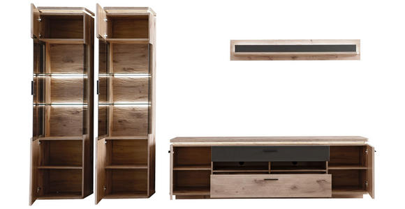 WOHNWAND in Anthrazit, Eiche dunkel 330/208/50 cm - Eiche dunkel/Anthrazit, KONVENTIONELL, Glas/Holzwerkstoff (330/208/50cm) - Cantus
