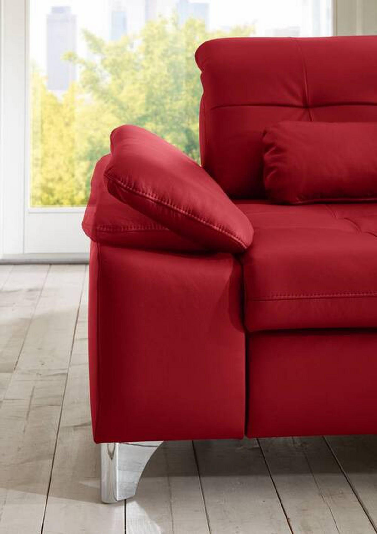 ECKSOFA in Echtleder Rot  - Rot/Alufarben, Design, Leder/Metall (309/211cm) - Beldomo Speed