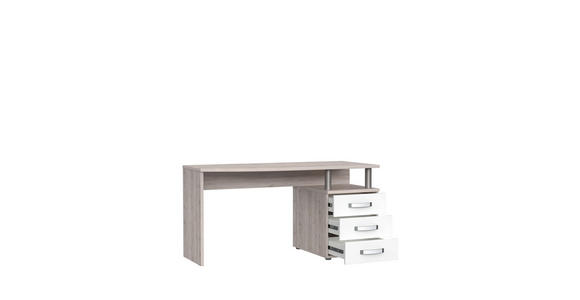 SCHREIBTISCH 138/59,9/70,2 cm Eichefarben, Weiß Hochglanz  - Weiß Hochglanz/Eichefarben, Basics, Holzwerkstoff/Metall (138/59,9/70,2cm) - Carryhome