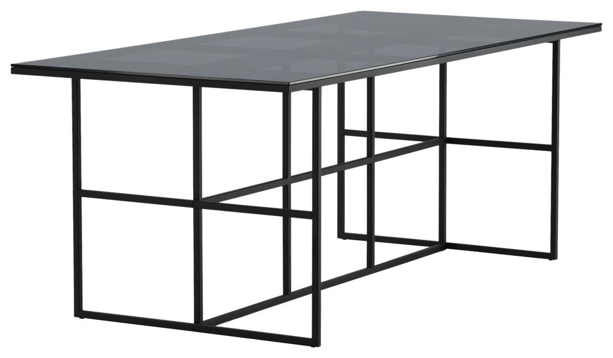 ESSTISCH in Metall, Glas 200/90/74 cm  - Schwarz, Design, Glas/Metall (200/90/74cm) - Livetastic