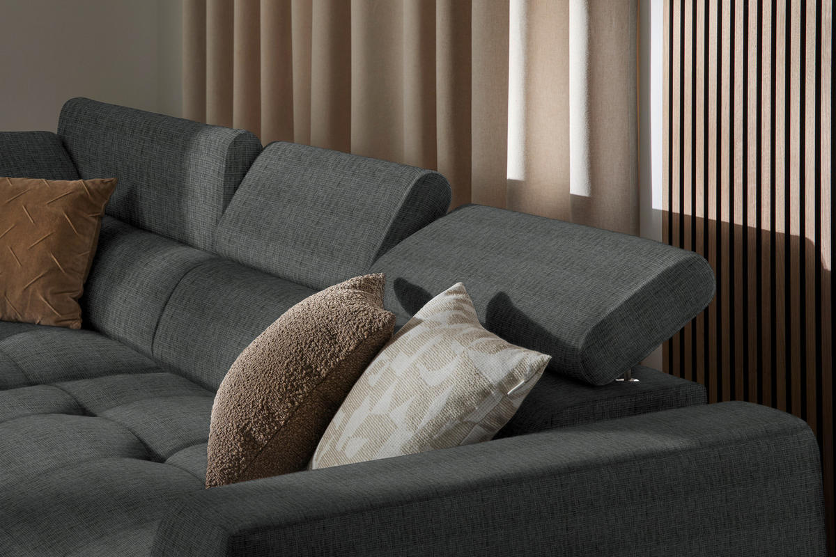 ECKSOFA in Chenille Dunkelgrau  205/284 cm  - Dunkelgrau/Schwarz, Design, Kunststoff/Textil (205/284cm) - Xora