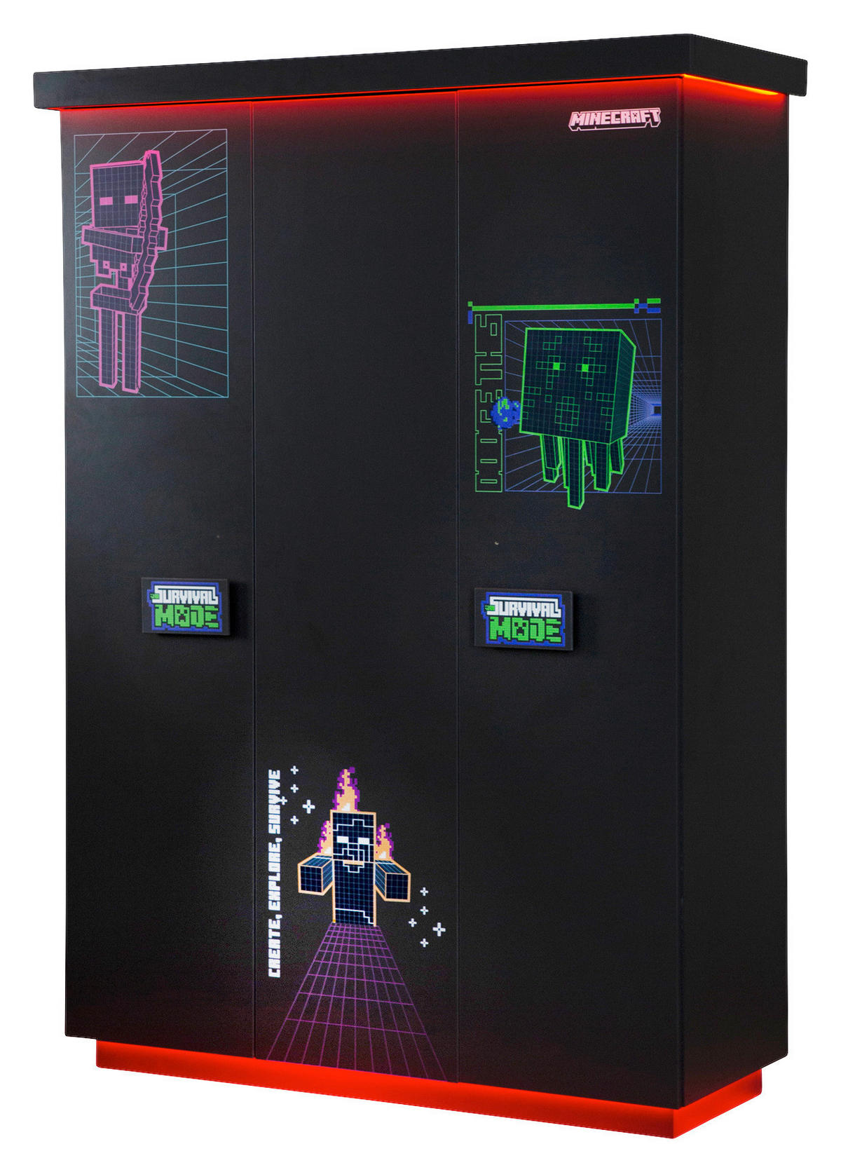 KLEIDERSCHRANK 3-türig Anthrazit  - Anthrazit/Weiß, MODERN, Holzwerkstoff (134/200/50cm) - Minecraft