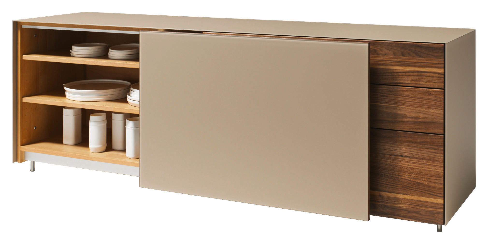 SIDEBOARD Nussbaumfarben, Hellbraun  201,2/78,8/41,9 cm  - Hellbraun/Edelstahlfarben, Natur, Glas/Holz (201,2/78,8/41,9cm) - Team 7